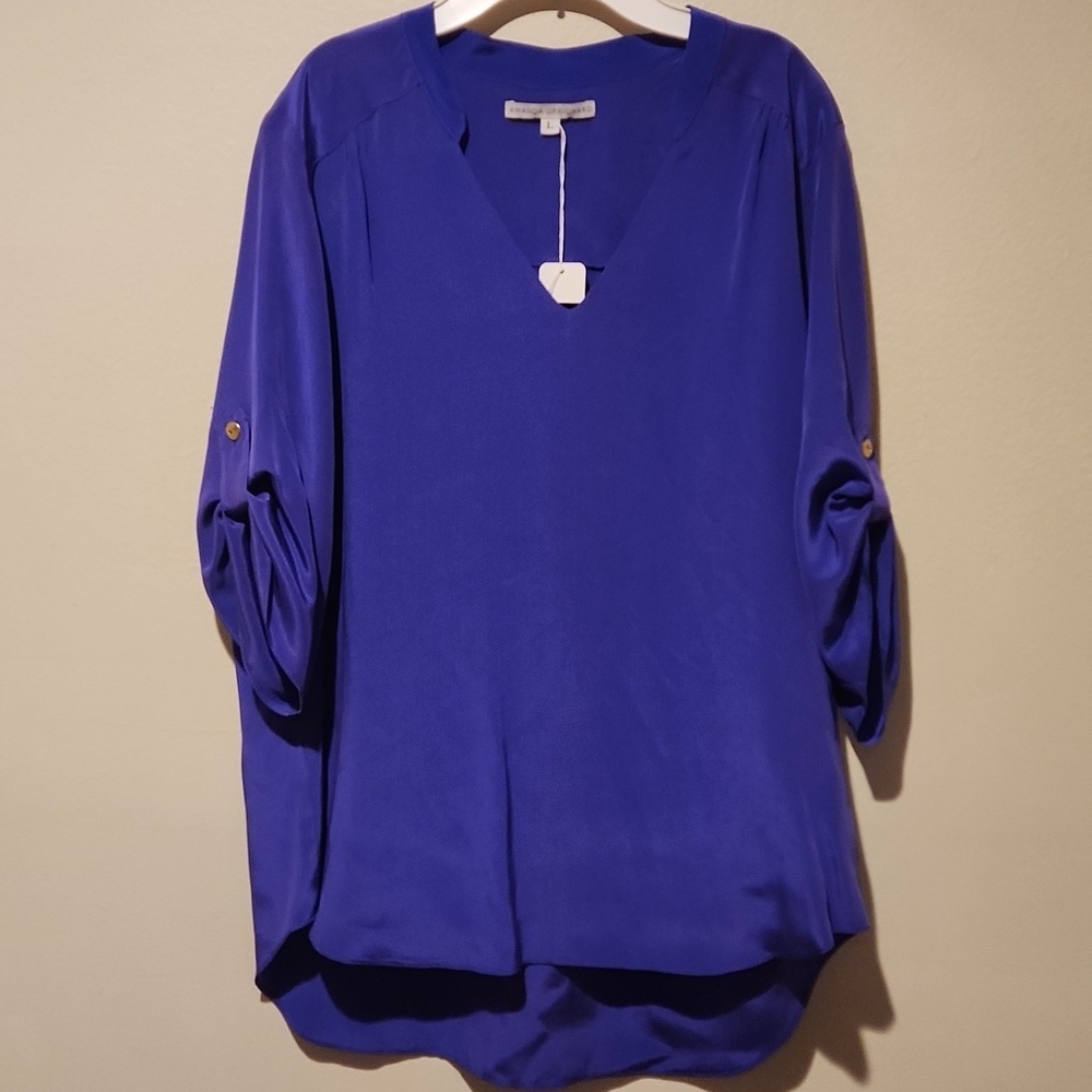 ❤️ NWT! AMANDA UPRICHARD 100% SILK BLOUSE / TOP, PURPLE, LARGE